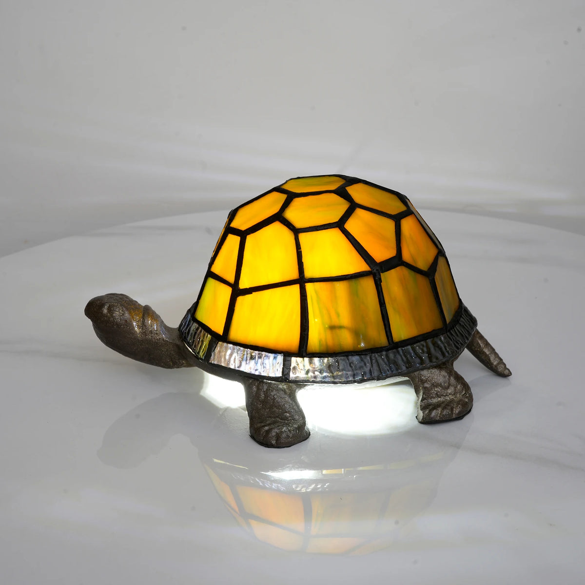 lampe poser tortue verre vert bleu noir carreaux translucide art deco tiffany interrupteur cable