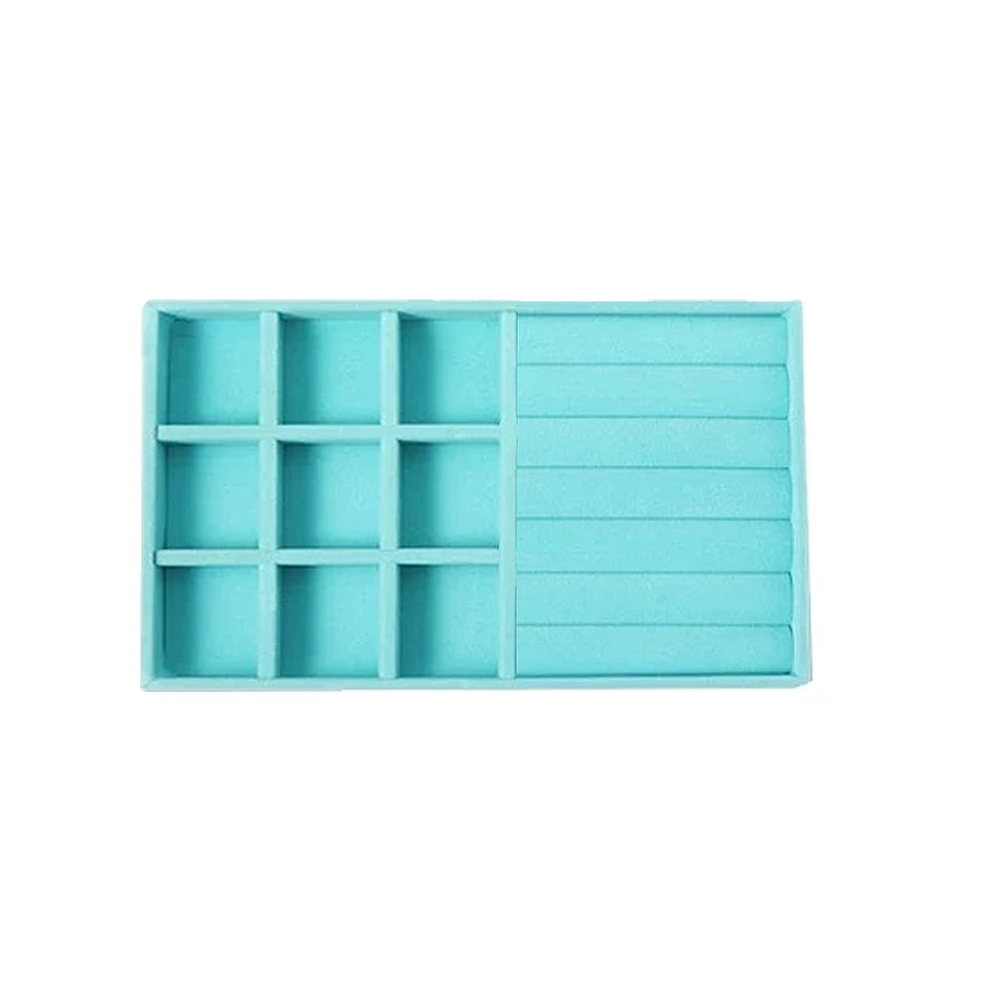 présentoir bijoux boîte turquois velours moderne pendentifs boucles d'oreilles rangement organisation plateau