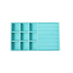 présentoir bijoux boîte turquois velours moderne pendentifs boucles d'oreilles rangement organisation plateau