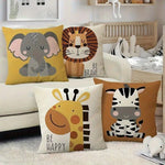 housse coussin animaux savane motif dessin animé enfant joyeux polyester peachskin 40x40cm 45x45cm 50x50cm