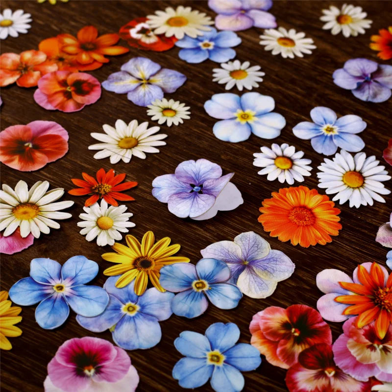 autocollants fleurs multicolores artificielles réalistes opaques paquets 25 pièces chaque journal collage decoration