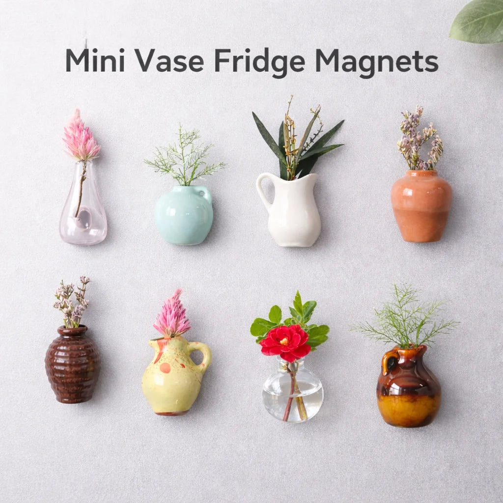 mini vases céramique aimantés vintage multicolores rose bleu blanc orange marron jaunes transparents opaques