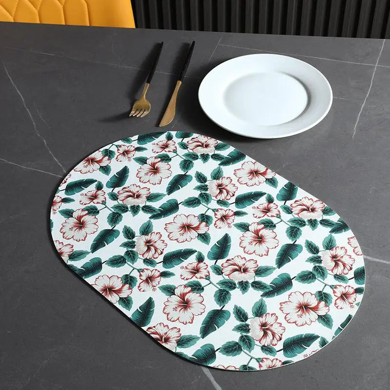 tapis table moderne fleurs feuilles citrons blanc vert jaune rouge beige