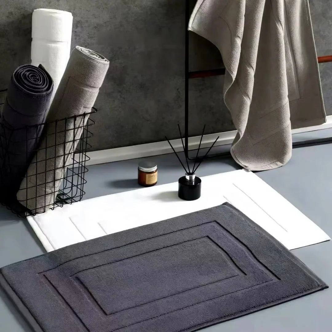 tapis bain absorbant coton blanc gris moderne texturé jacquard duveteux poils longs