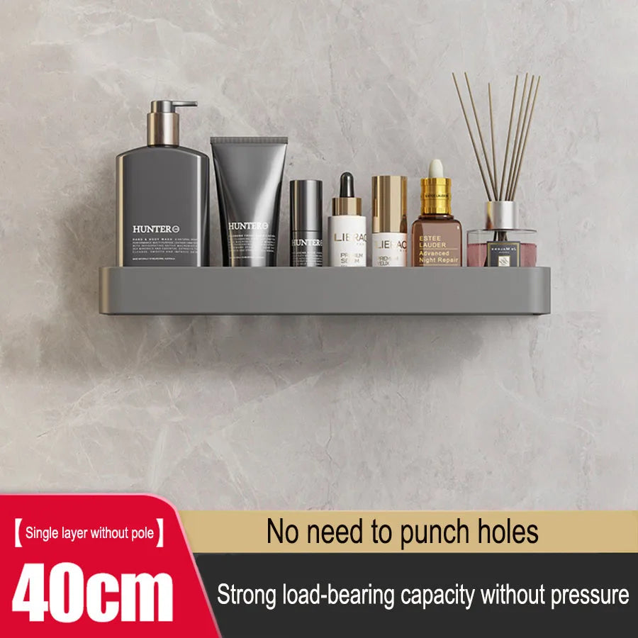 étagère murale moderne gris métallisé clips serviettes bouteilles cosmétiques flacons parfum brosse électrique 30cm