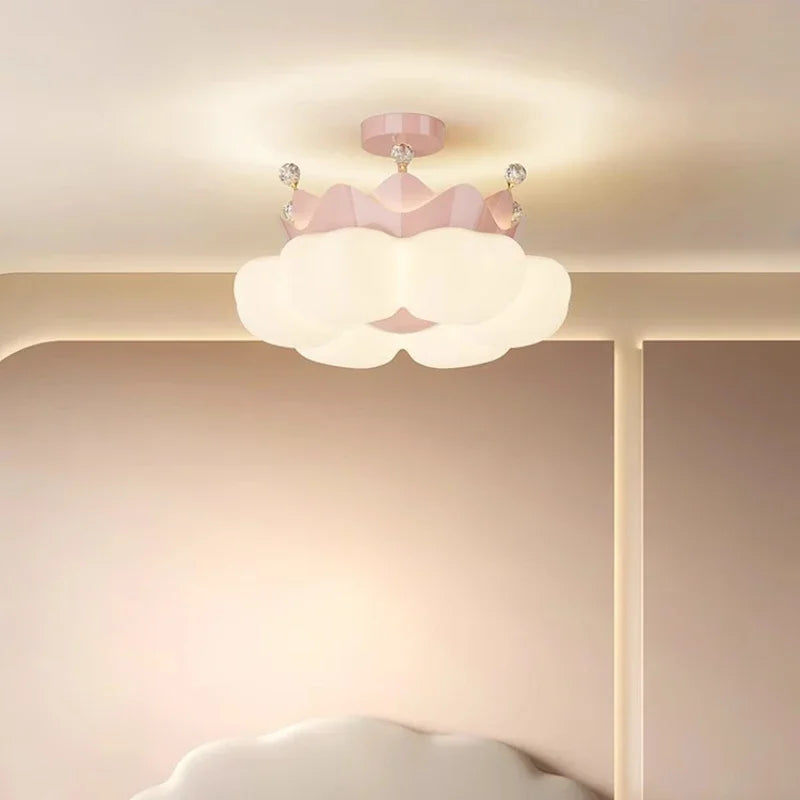 lampe suspendue moderne nuage blanche rose pâle brillante chaînes led minimaliste chambre enfant filles