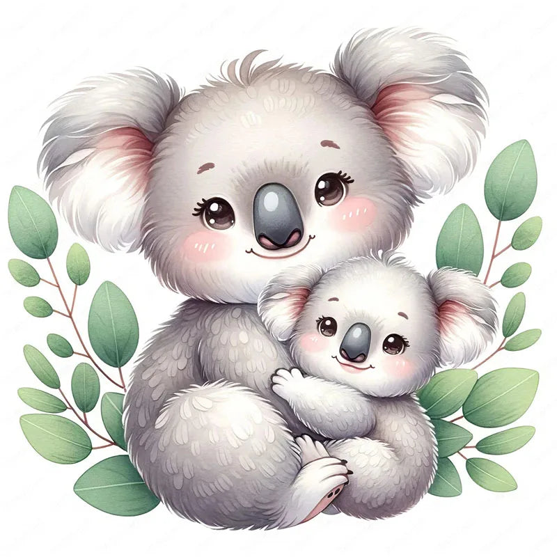 autocollant mural koala mignon décor salle bain cuisine sticker pvc motif feuilles nuages