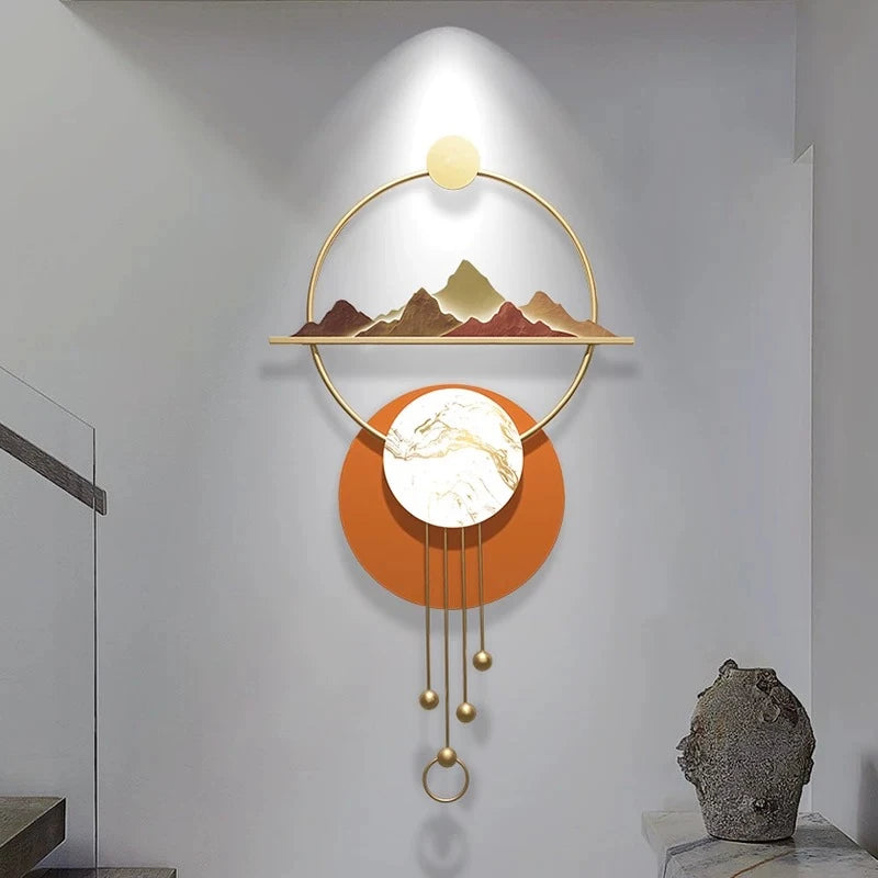 horloges murales modernes ornementales montagne marbre dorées salon decoration minimaliste
