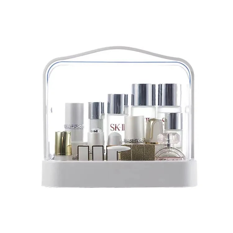 boîte rangement cosmétique moderne vert foncé rose blanc poignées anti poussière organisation maquillage pratique
