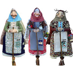 figurine artisanale sorcière cuisine résine broderie dentelle imprimé floral sac fourchettes cuillère bouquet fleurs