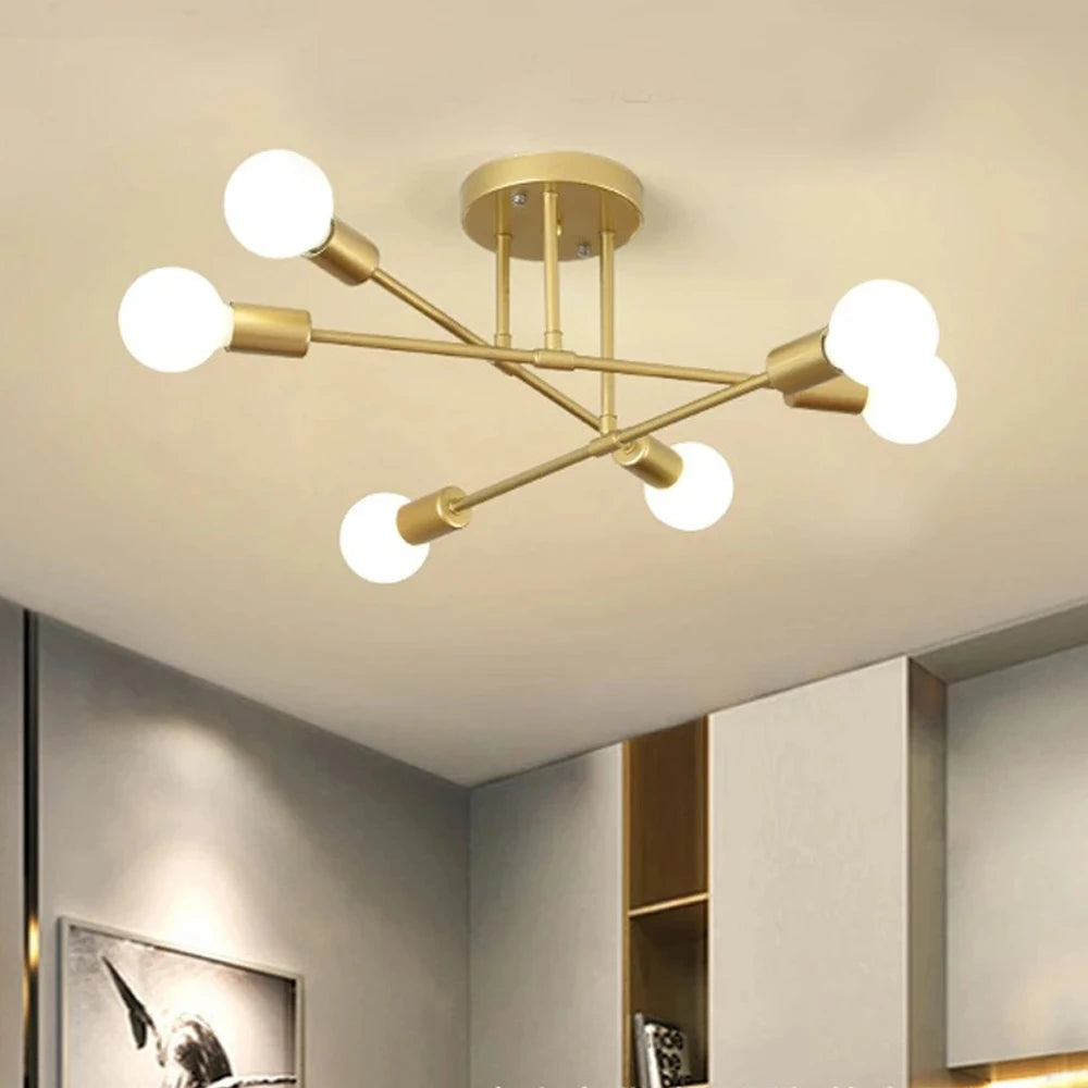 lampe moderne or structure métallique géométrique éclairage quotidien chambre cuisine salle manger entree