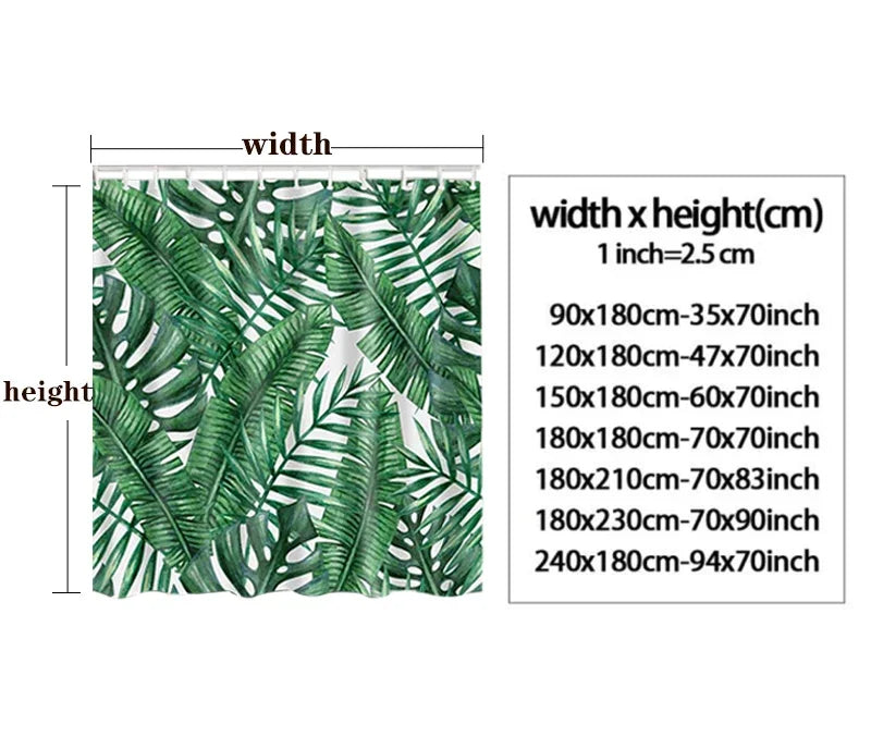 rideau douche moderne feuilles tropicales polyester respectueux environnement vert blanc machine laver 120x180cm 240x180cm