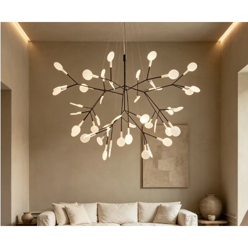 suspension lumineuse contemporaine branches stylisées 50cm 72cm 98cm noir blanc