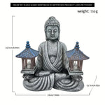 statue bouddha résine gris jaune bleu lanternes solaires zen décoration intérieure extérieure vieilli aspect