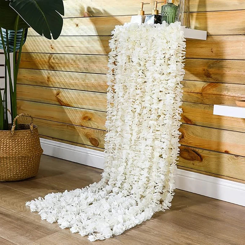 guirlande florale artificielle blanc vert rose jaune mariage décoration intérieure romantique hortensia soie 10