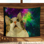 tapisserie murale chat espace vert motif galactique décoration chambre salon moderne humour tissu polyester