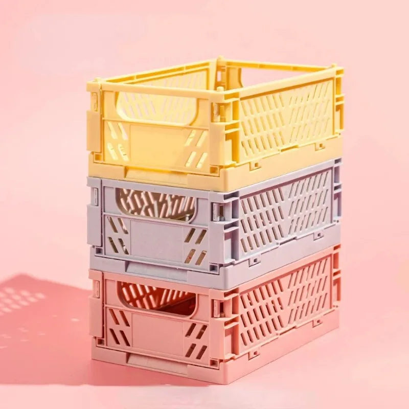 caisse rangement pliable plastique gris vert rose beige blanc grille ventilation moderne minimaliste poignées