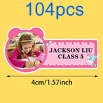 étiquettes personnalisables adhésives enfants couleurs bleu rose vert violet motifs floraux modernes textes personnalisables