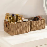 panier tressé bohème rustique fleurs séchées carnet maquillage storage beige marron ondulé