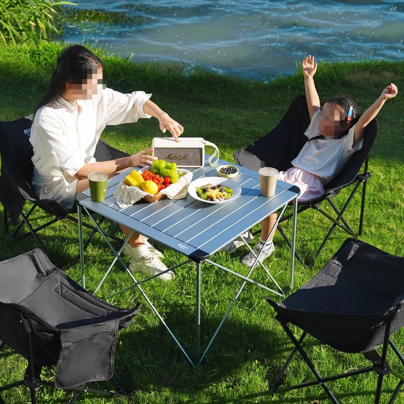 table pliante extérieure moderne gris métallisé pieds pliants sac rangement patio jardin