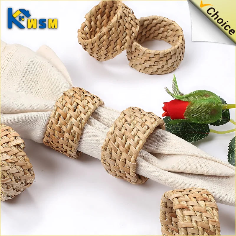 anneaux serviette tissés motifs géométriques rustiques pack 60 pièces beige clair