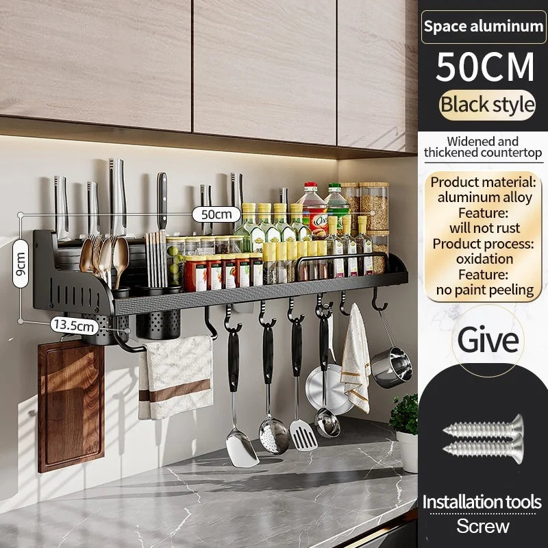 étagère cuisine multifonctionnelle argentée adhésive moderne couteaux cuillères bouteilles serviettes