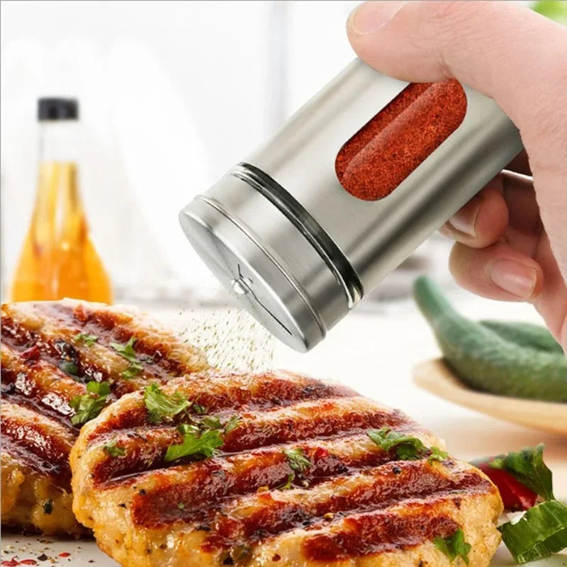 pot épices acier inoxydable moderne transparent fenêtre eco friendly argenté herbes assaisonnement camping barbecue