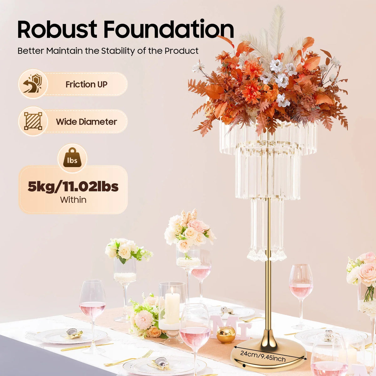 présentoir décoration transparent or blanc fleurs ballons bougies festif élégant mariageDecorationSupportFleursPendantsBrillants