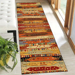 tapis runner ethnique motifs géométriques polyester imperméable rouge orange bleu