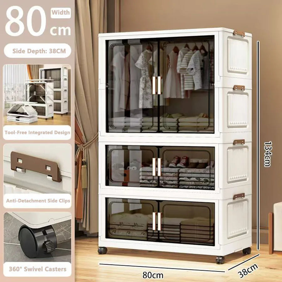 armoire modulaire empilable blanc texture bois vitrée étagères métal vêtements suspendus roulettes facile multiple