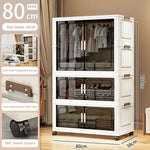 armoire modulaire empilable blanc texture bois vitrée étagères métal vêtements suspendus roulettes facile multiple