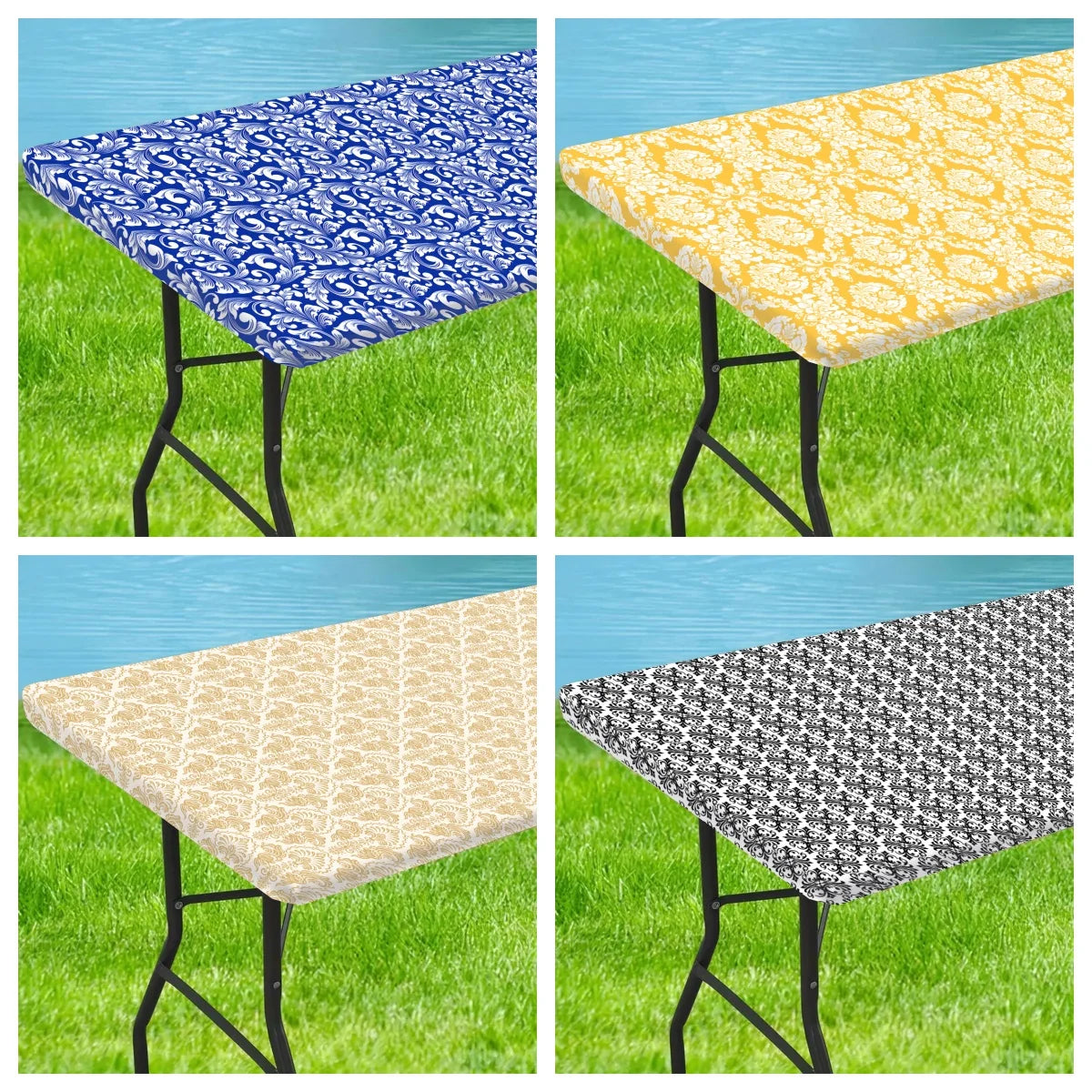 nappe table moderne motif floral bleu jaune beige coton polyester salle manger