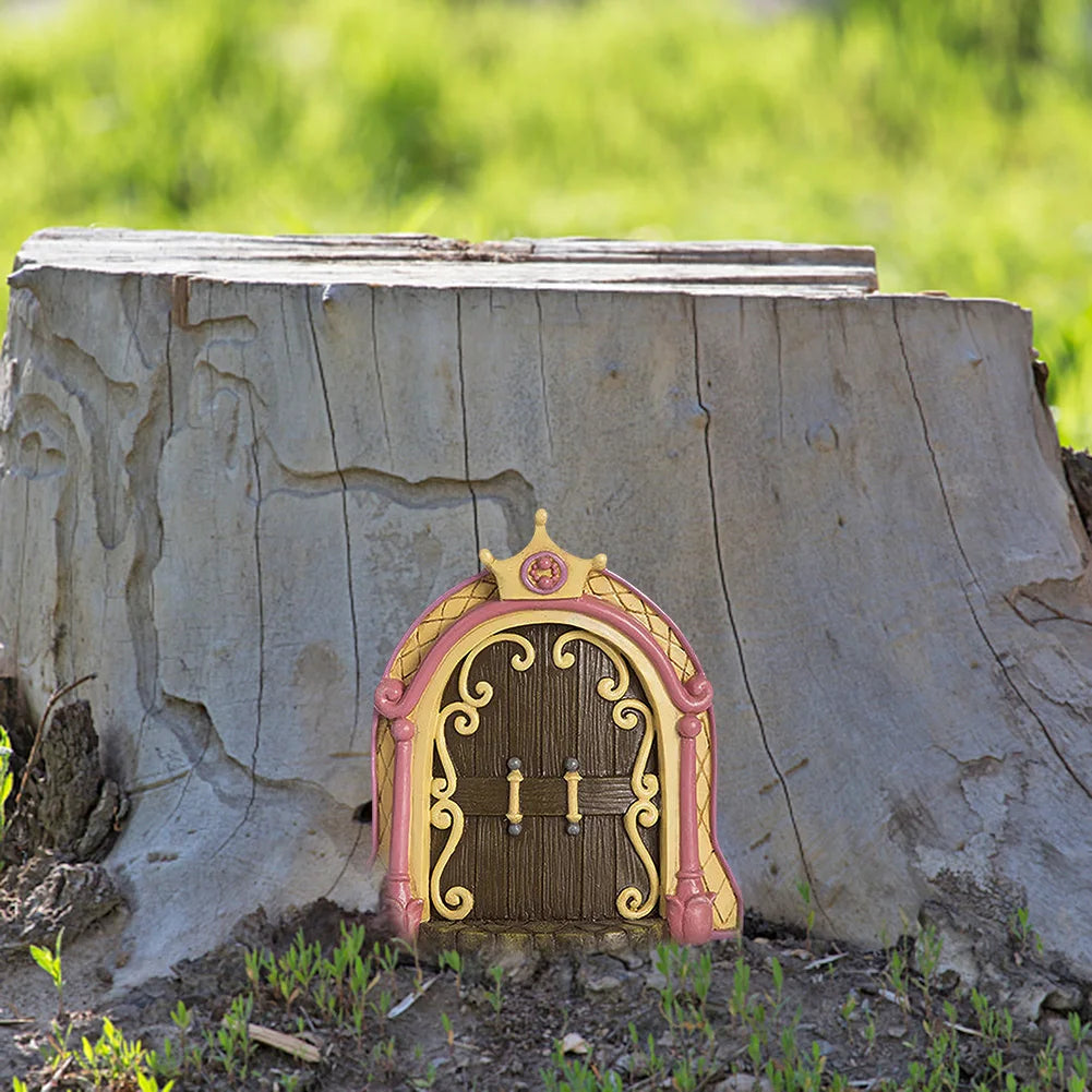 décoration jardin porte miniature bois mascotte bleu rose vert marron fantaisie rustique