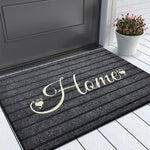 tapis d'entrée noir rayures horizontales broderie dorée moderne antidérapant