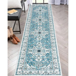 tapis géométrique bohème bleu blanc orange salon salle bain moderne ornement floral