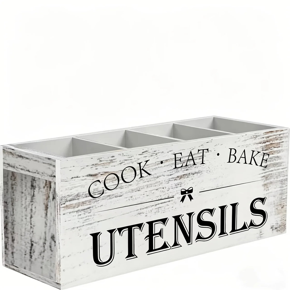 organisateur cuisine bois vintage boîte ustensiles compartiments noir blanc décoration cuisine bois naturel