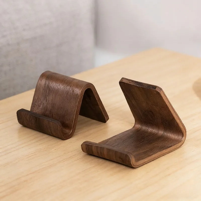 support smartphone marron foncé texture bois minimaliste adhésif deco multifonctionnel porte cartes visite étagère