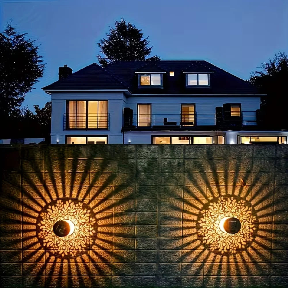 lampe solaire murale étanche mandala noir doré moderne facileextérieur décoration jardin allée