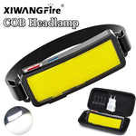 lampe frontale led cob rechargeable usb batterie intégrée indicateur puissance mode ajustable ceinture camping