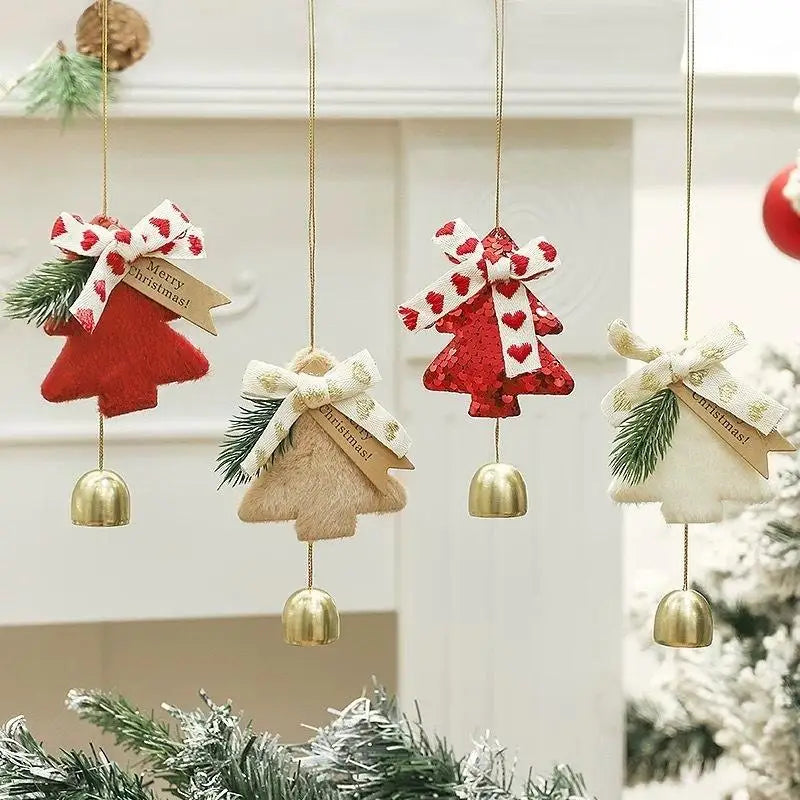 décoration noël cloche chaîne métal rouge beige blanc sequins velours tissu traditionnel merry christmas