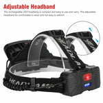 lampe frontale led rechargeable usb noir blanc bande ajustable indicateur charge longue portée fishing