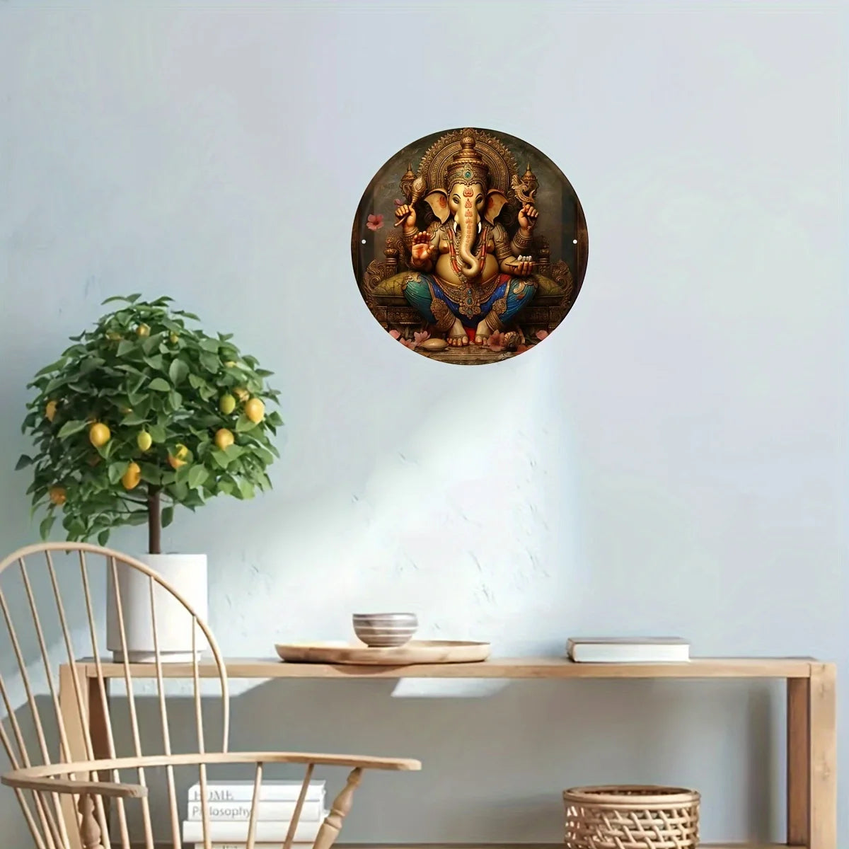 Décoration murale ronde ornement Ganesha semi translucide 20cm dia fixations