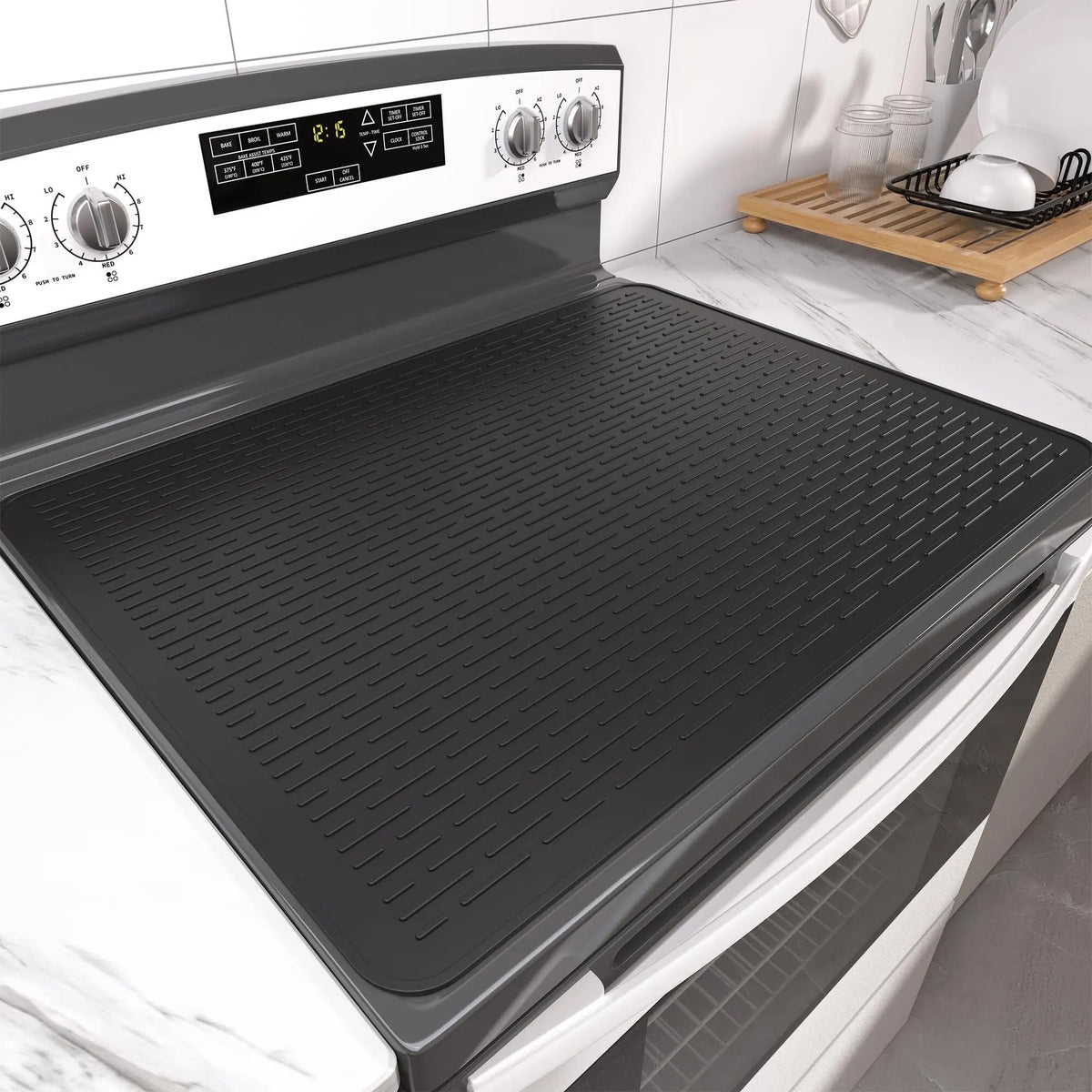 tapis protection silicone chauffe gris rayures moderne adhésif cuisine comptoir 27.55x19.68 inches