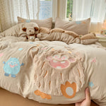 parure lit enfant fille rose chat mignon housse couette drap taies oreiller coton