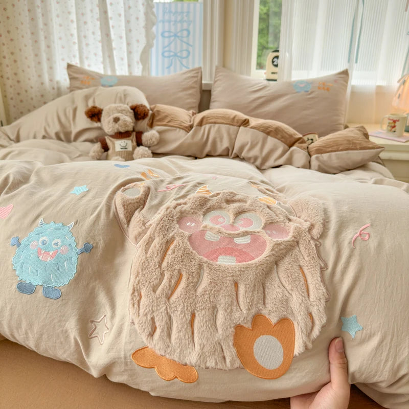 parure lit enfant fille rose chat mignon housse couette drap taies oreiller coton