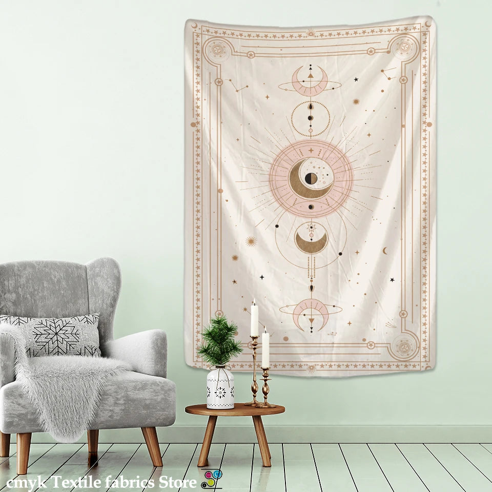 tapisserie murale tissage polyester fleur tarot sorcellerie boho géométrique phases lunaires bohemian deco chambre
