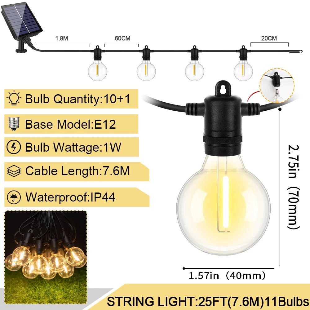 guirlande lumineuse solaire transparente ampoules edison vintage extérieure 16 ampoules panneau solaire