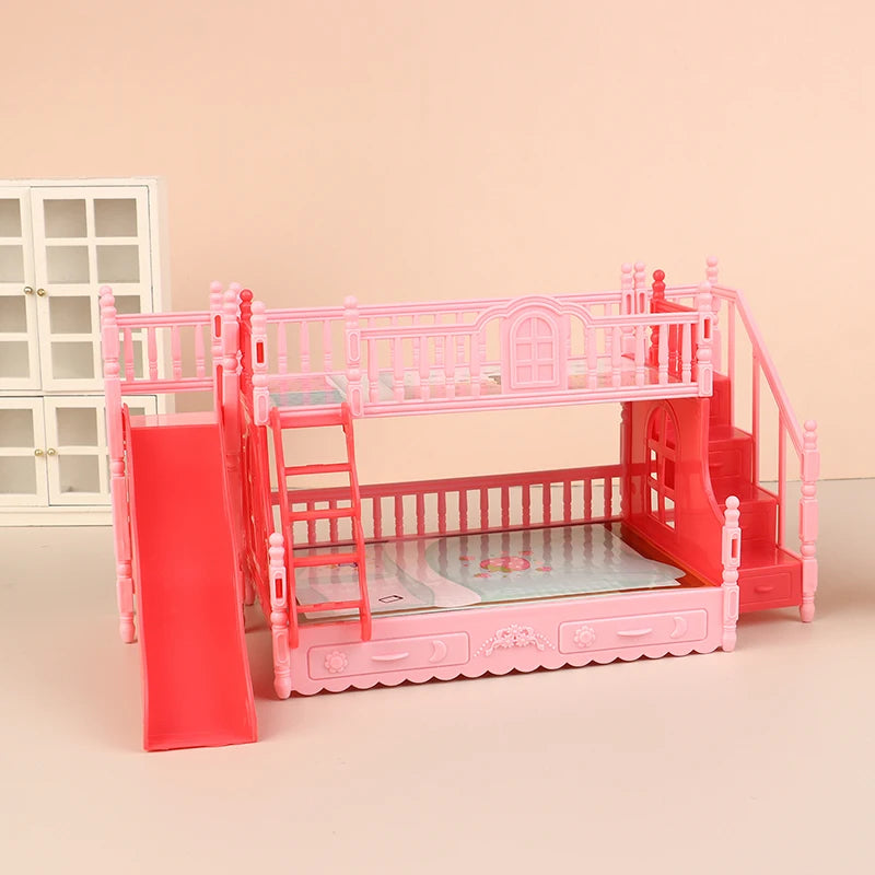 lit superposé poupées rose tapis escalier toboggan peluche classique chambre enfants