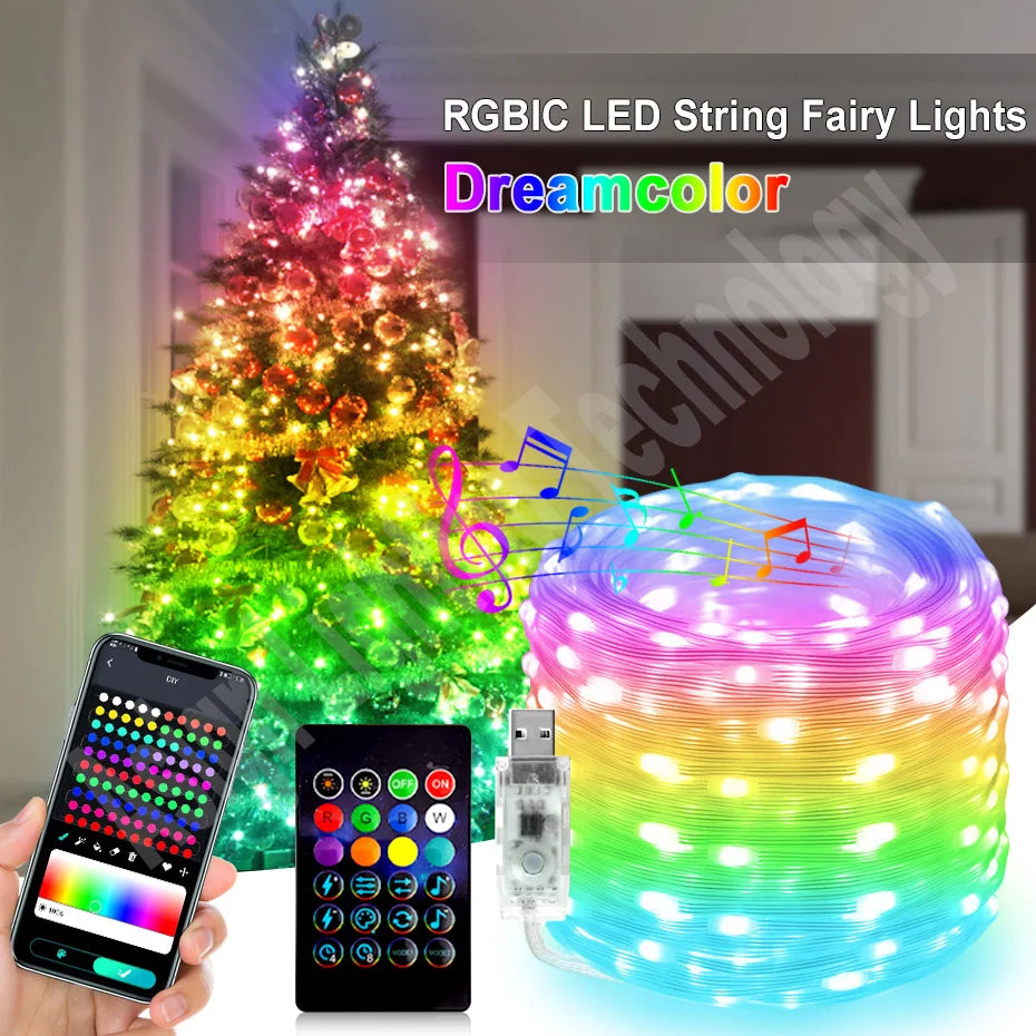 guirlande led multicolore noel points lumineux moderne clips controle usb bluetooth festive chambre salon