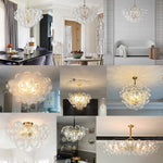 suspension lumineuse moderne élégante transparente billes dorées effet bulles chaîne métallique chambre salon étude